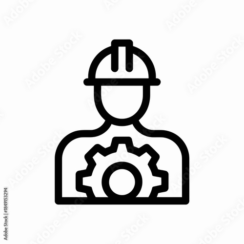 Industrial worker with gear icon in hard hat for engineering