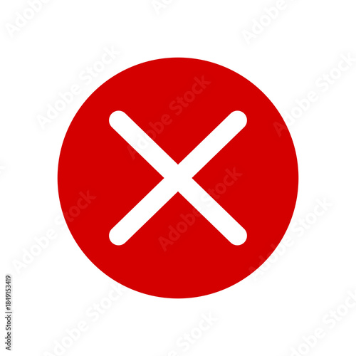 Red cross icon in circle. Cancel and close symbol. Error and rejection sign for app, web and UI design