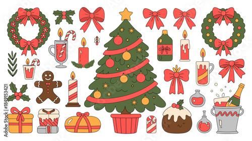Festive Christmas Illustrations with Holiday Decorations and Treats