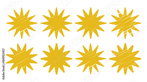 Vibrant Yellow Sunburst Icons Set for Graphic Design