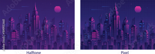 Cyberpunk City of Future: Neon Skyscrapers Banner and Poster Background