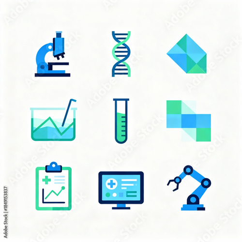 Biotechnology and Medical Research Laboratory Icon Set.eps