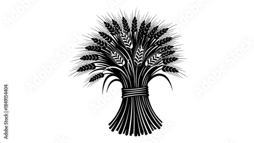 Elegant black and white illustration of a wheat and grain bouquet tied with a simple band