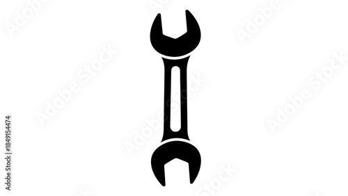 Minimalist black silhouette of an open-end wrench symbolizing repair and tools in design