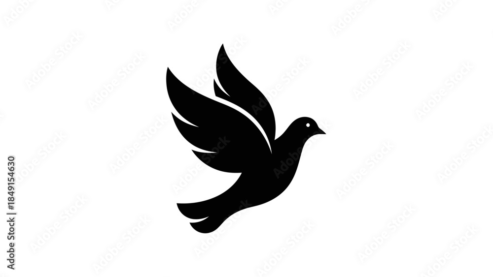 Fototapeta premium Minimalist Black and White Silhouette of Flying Dove Symbolizing Peace and Hope