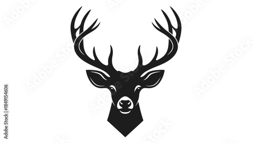 Minimalist black silhouette of majestic stag with sprawling antlers symbolizing strength and