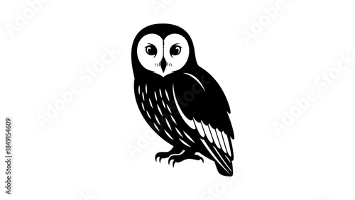 Minimalistic Black and White Illustration of an Owl Showcasing Feather Details and Expressive Eyes
