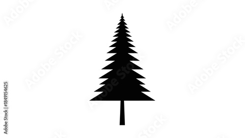 Minimalist Black Silhouette of a Coniferous Tree on White Background for Nature-themed Design