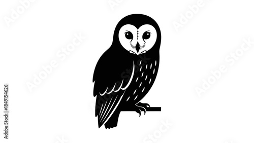 Minimalist Black and White Illustration of a Wise Owl Perched on a Branch for Nature and Wildlife