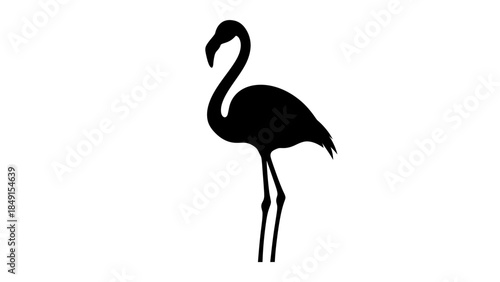 Minimalist Black Silhouette of a Flamingo Standing Tall Against a White Background