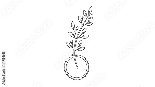 Minimalist Line Drawing of a Plant Growing from a Circular Base with Elegant Thin Lines