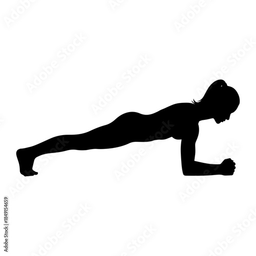 Silhouette of Person Performing Core Strength Plank Exercise.