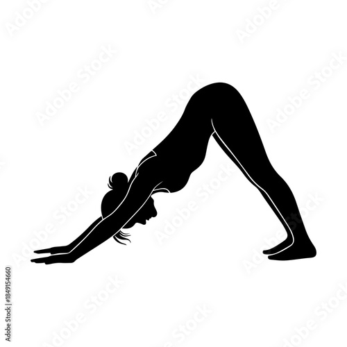 Silhouette of Person Performing Downward Facing Dog Yoga Pose.
