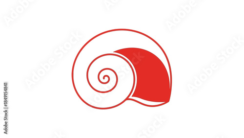 Minimalist Red and White Spiral Shell Illustration with Clean lines