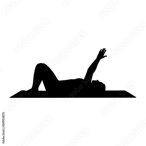 Silhouette of Person Stretching on Exercise Mat Fitness Pose.