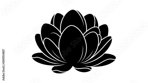Elegant Black and White Lotus Illustration with Artistic Silhouette Style for Meditation and