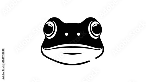 Minimalist Artistic Illustration of a Frog's Face in Black and White Style
