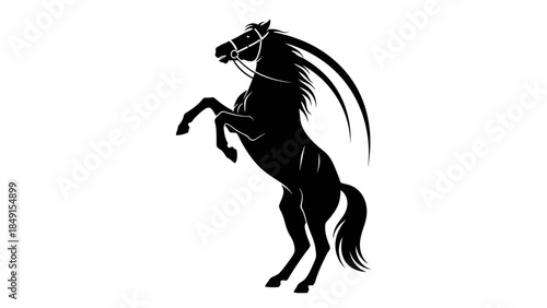 Silhouette Illustration of a Rearing Horse with Flowing Mane and Tail in Minimalist Style for