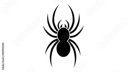 Stylized black silhouette of a spider or tick with a segmented body and multiple legs on a white