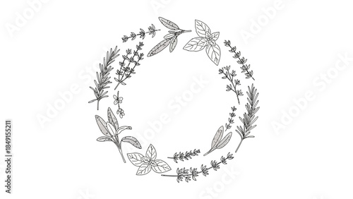 Elegant botanical wreath illustration featuring delicate leaves and floral motifs for natural