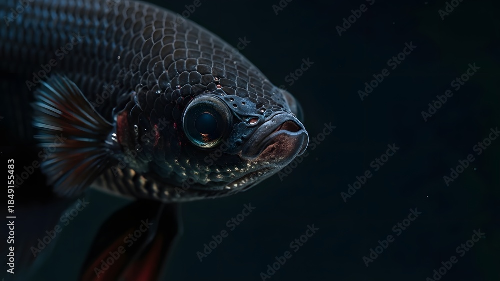 Fototapeta premium Close-up of a Black Fish in Dark Water.