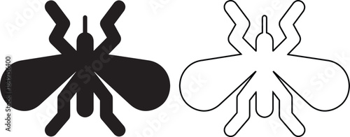 Mosquito insect icon set with solid and outline vector style for pest control and health warning.