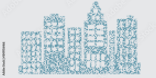 A high rise skyscraper building for business architecture concept in halftone dots pattern