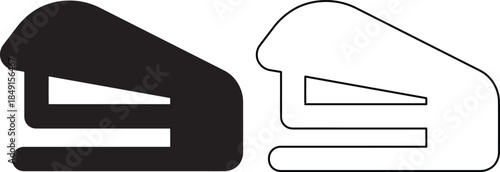Black and White Stapler Icon Set for Office Supply and Stationery Design Isolated on White Background