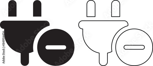 Black and White Unplugged Power Cable Icon for Energy Saving and Disconnection Concept Isolated on White Background