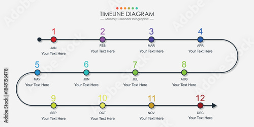 Business step timeline infographic template. Modern milestone element timeline diagram calendar, vector infographics. Monthly calender infographics for presentation.