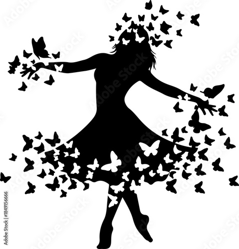 Freedom Silhouette Woman with Flying Birds – Artistic Concept Vector