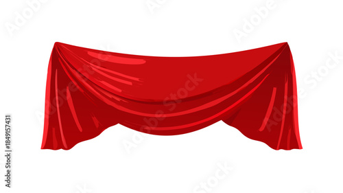 Vibrant red draped fabric illustration, an elegant curtain or festive banner with luxurious folds. Perfect for theatrical backdrops, grand event announcements, or decorative elements