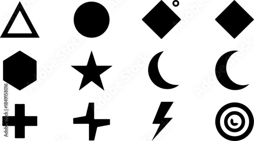 Business & Technology Solid Icon Set – Search, Idea, Chat, Shopping & Settings