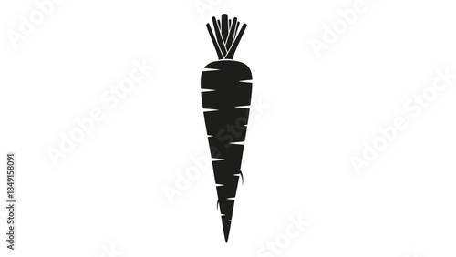 Minimalist black silhouette of a carrot illustration emphasizing simple shape and elongated form