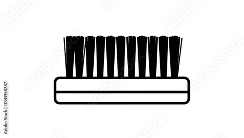 Simple black and white line drawing of a cleaning brush with bristles and handle
