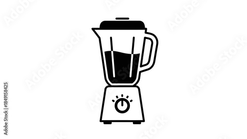 Minimalist black and white icon of a classic blender with a glass jar and control knob