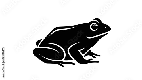 Minimalist Black and White Illustration of a Frogs Silhouette with Simple Lines and Shapes for