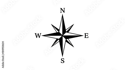 Minimalist Black and White Compass Rose Illustration with Cardinal Directions Design