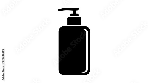 Simplified silhouette of a hand sanitizer or liquid soap dispenser in black and white