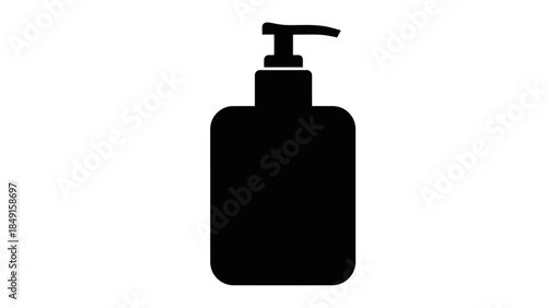 Minimalist silhouette of a soap dispenser with pump in clean black and white design suitable for