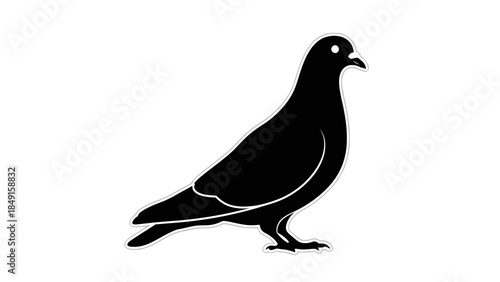 Minimalistic Black and White Illustration of a Pigeon with Simplified Design