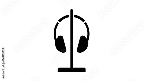 Minimalist black headphone icon symbolizing audio listening and entertainment experiences