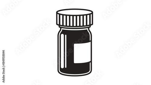 Simplified illustration of a medication pill bottle with an empty label for healthcare or pharmacy