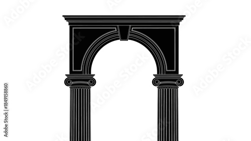 Silhouette of an ornate classical archway with detailed columns and decorative elements in a