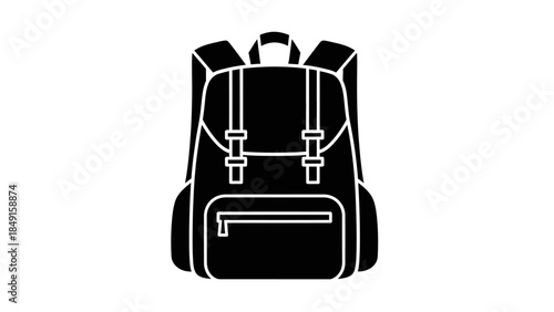 Minimalist Illustration of a Classic Backpacks in Black and White Style for Travel and School Use