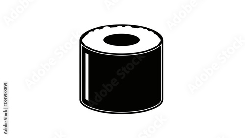 Minimalist black and white illustration of a toilet paper roll with design simplicity