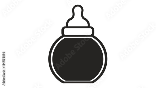 Minimalist Illustration of Baby Bottle in Black and White Line Art Style for Infant Care Design