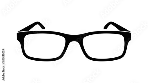 Simplified black silhouette of eyeglasses with thick frames in minimalist style suitable for