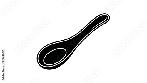 Minimalist Black and White Illustration of a Handmade Wooden Spoon for Culinary Use