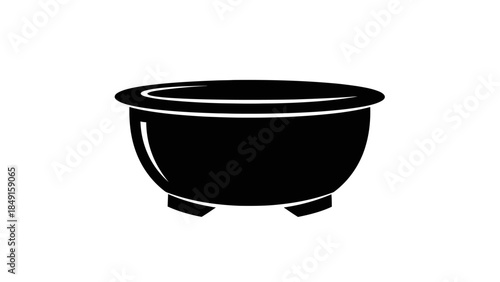 Minimalist Black and White Illustration of a Traditional Asian Cooking Pot in Simple Design